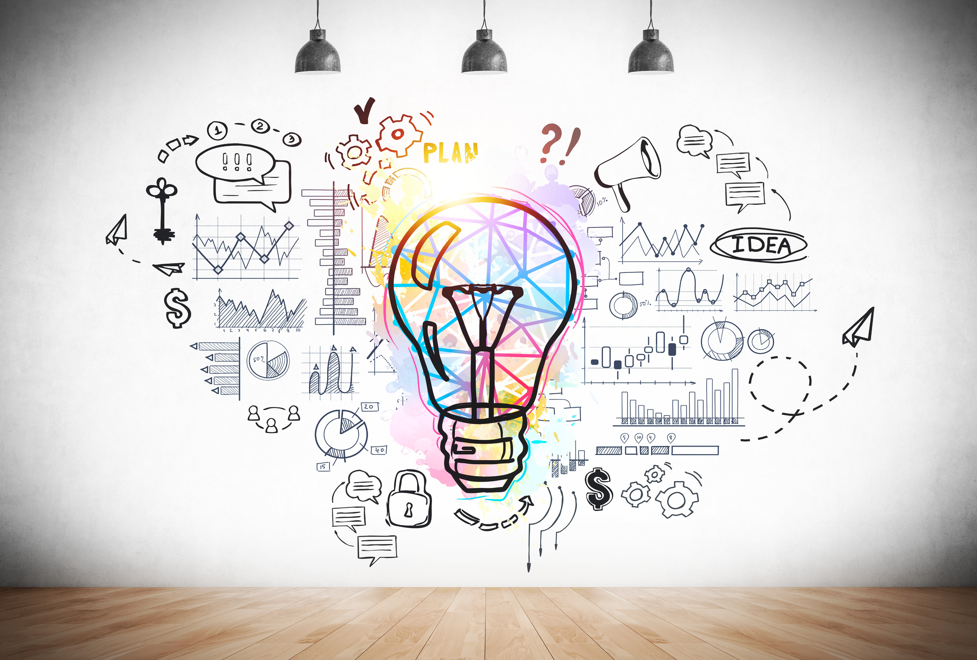Creative lightbulb illustration with business